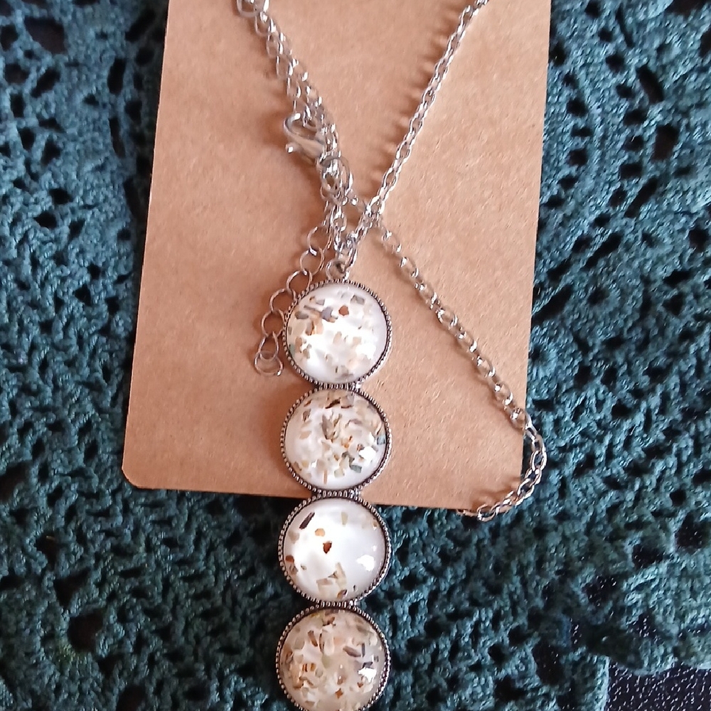 Chic Silver and White Pendant Necklace